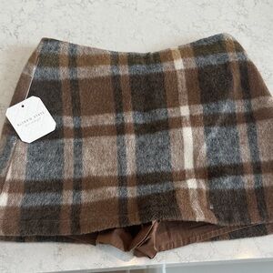 Altar'd State Brown and Gray Plaid Mini Skirt